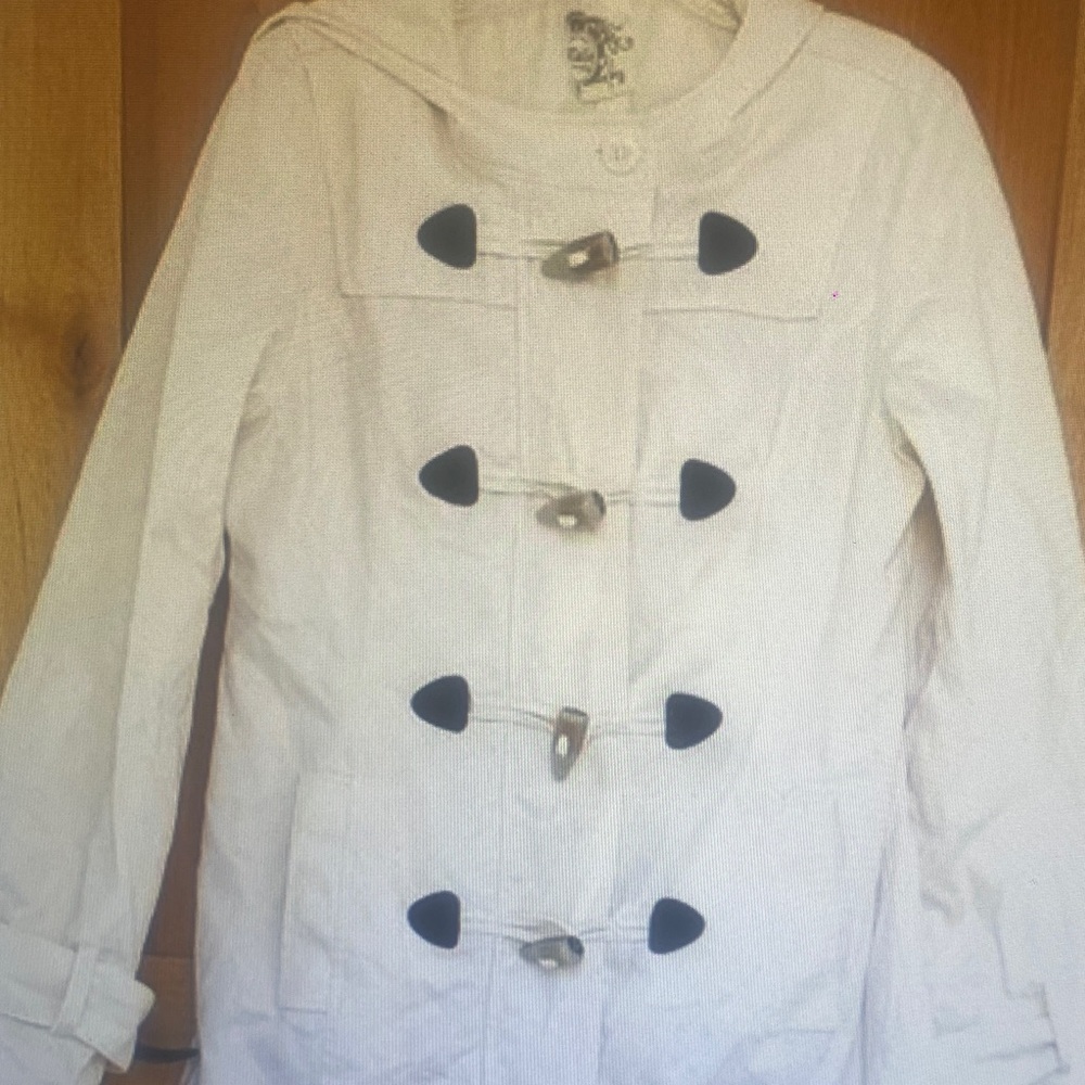 Anthropologie Tulle Cream White Cotton MEDIUM Trench Coat Hood Quiet Luxury M